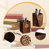 Maxbell Wooden Pen Holder Wood Storage Box Pencil Cup Pot for Desk School Stationery 7.5x10.5cm