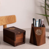Maxbell Wooden Pen Holder Wood Storage Box Pencil Cup Pot for Desk School Stationery 7.5x10.5cm