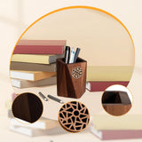 Maxbell Wooden Pen Holder Wood Storage Box Pencil Cup Pot for Desk School Stationery 7.5x10.5cm