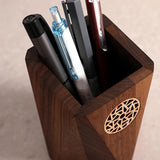Maxbell Wooden Pen Holder Wood Storage Box Pencil Cup Pot for Desk School Stationery 7.5x10.5cm