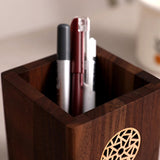 Maxbell Wooden Pen Holder Wood Storage Box Pencil Cup Pot for Desk School Stationery 8x8x10.5cm