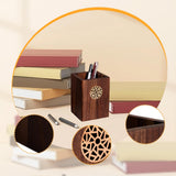 Maxbell Wooden Pen Holder Wood Storage Box Pencil Cup Pot for Desk School Stationery 8x8x10.5cm
