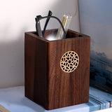 Maxbell Wooden Pen Holder Wood Storage Box Pencil Cup Pot for Desk School Stationery 8x8x10.5cm