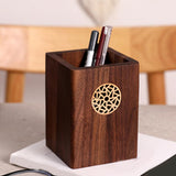 Maxbell Wooden Pen Holder Wood Storage Box Pencil Cup Pot for Desk School Stationery 8x8x10.5cm
