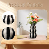 Maxbell Painted Striped Ceramic Vase Centerpiece for Bookshelf Wedding Room Entrance Black