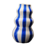 Maxbell Painted Striped Ceramic Vase Centerpiece for Bookshelf Wedding Room Entrance Blue