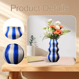 Maxbell Painted Striped Ceramic Vase Centerpiece for Bookshelf Wedding Room Entrance Blue