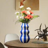 Maxbell Painted Striped Ceramic Vase Centerpiece for Bookshelf Wedding Room Entrance Blue