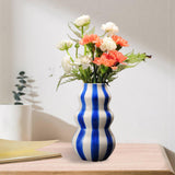 Maxbell Painted Striped Ceramic Vase Centerpiece for Bookshelf Wedding Room Entrance Blue