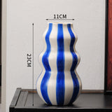 Maxbell Painted Striped Ceramic Vase Centerpiece for Bookshelf Wedding Room Entrance Blue