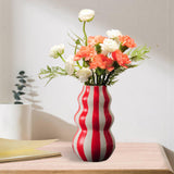 Maxbell Painted Striped Ceramic Vase Centerpiece for Bookshelf Wedding Room Entrance Red