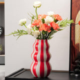 Maxbell Painted Striped Ceramic Vase Centerpiece for Bookshelf Wedding Room Entrance Red