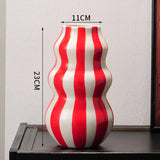 Maxbell Painted Striped Ceramic Vase Centerpiece for Bookshelf Wedding Room Entrance Red