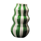 Maxbell Painted Striped Ceramic Vase Centerpiece for Bookshelf Wedding Room Entrance Green
