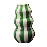 Maxbell Painted Striped Ceramic Vase Centerpiece for Bookshelf Wedding Room Entrance Green