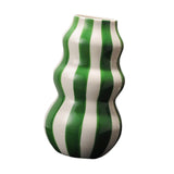Maxbell Painted Striped Ceramic Vase Centerpiece for Bookshelf Wedding Room Entrance Green