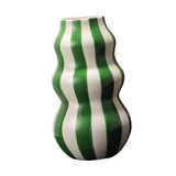 Maxbell Painted Striped Ceramic Vase Centerpiece for Bookshelf Wedding Room Entrance Green