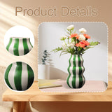 Maxbell Painted Striped Ceramic Vase Centerpiece for Bookshelf Wedding Room Entrance Green