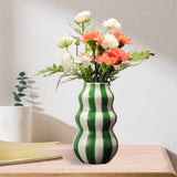 Maxbell Painted Striped Ceramic Vase Centerpiece for Bookshelf Wedding Room Entrance Green