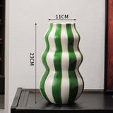 Maxbell Painted Striped Ceramic Vase Centerpiece for Bookshelf Wedding Room Entrance Green