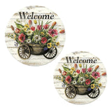 Maxbell Flower Welcome Door Sign Wood Sign Front Door Decor for Window Porch Holiday 20x20cm