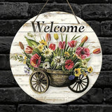 Maxbell Flower Welcome Door Sign Wood Sign Front Door Decor for Window Porch Holiday 30x30cm