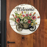 Maxbell Flower Welcome Door Sign Wood Sign Front Door Decor for Window Porch Holiday 30x30cm