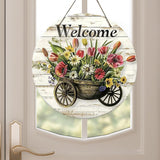 Maxbell Flower Welcome Door Sign Wood Sign Front Door Decor for Window Porch Holiday 30x30cm
