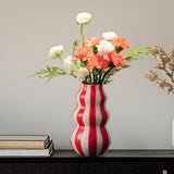 Maxbell Painted Striped Ceramic Vase Craft Home Decor for Cabinet Living Room Office Red