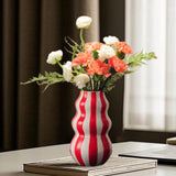 Maxbell Painted Striped Ceramic Vase Craft Home Decor for Cabinet Living Room Office Red