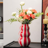 Maxbell Painted Striped Ceramic Vase Craft Home Decor for Cabinet Living Room Office Red
