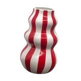 Maxbell Painted Striped Ceramic Vase Craft Home Decor for Cabinet Living Room Office Red