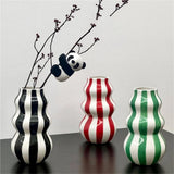 Maxbell Painted Striped Ceramic Vase Craft Home Decor for Cabinet Living Room Office Red