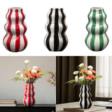 Maxbell Painted Striped Ceramic Vase Craft Home Decor for Cabinet Living Room Office Red