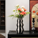 Maxbell Painted Striped Ceramic Vase Craft Home Decor for Cabinet Living Room Office Black