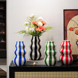 Maxbell Painted Striped Ceramic Vase Craft Home Decor for Cabinet Living Room Office Black
