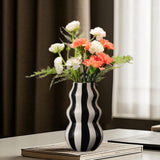 Maxbell Painted Striped Ceramic Vase Craft Home Decor for Cabinet Living Room Office Black