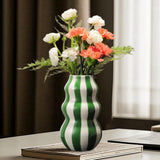 Maxbell Painted Striped Ceramic Vase Craft Home Decor for Cabinet Living Room Office Green