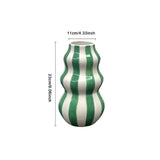 Maxbell Painted Striped Ceramic Vase Craft Home Decor for Cabinet Living Room Office Green