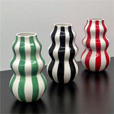 Maxbell Painted Striped Ceramic Vase Craft Home Decor for Cabinet Living Room Office Green