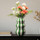 Maxbell Painted Striped Ceramic Vase Craft Home Decor for Cabinet Living Room Office Green