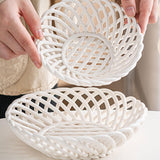 Maxbell Ceramic Fruit Bowl Desktop Woven Serving Platter for Home Wedding Graduation 19.8cmx19.8cmx5.5cm