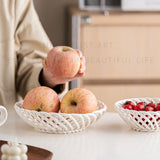 Maxbell Ceramic Fruit Bowl Desktop Woven Serving Platter for Home Wedding Graduation 19.8cmx19.8cmx5.5cm