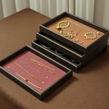 Maxbell Wood PU Leather Organizer Holder Flat Jewelry Display Tray Black