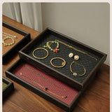 Maxbell Wood PU Leather Organizer Holder Flat Jewelry Display Tray Black