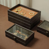 Maxbell Wood PU Leather Organizer Holder Flat Jewelry Display Tray Red