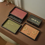 Maxbell Wood PU Leather Organizer Holder Flat Jewelry Display Tray Red