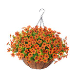 Maxbell Hanging Artificial Flowers Basket Ornament Plant Hanger for Yard Lawn Garden Orange