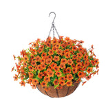 Maxbell Hanging Artificial Flowers Basket Ornament Plant Hanger for Yard Lawn Garden Orange