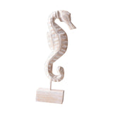 Maxbell Wood Statue Beach Table Decor Art Figurine for Bathroom Beach-farmhouse Home Seahorse Shape